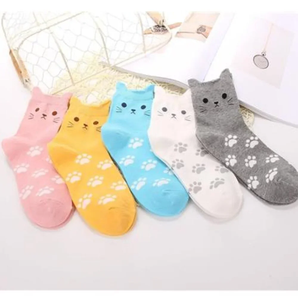 KAWAII Adorable Kitty Socks CAT lovers socks KITTEN gifts 5 pairs Kittens